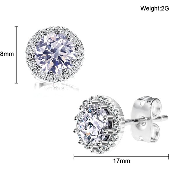 New  Diamond/April  Birthstone Stud Earrings Set, Copper Plated Cubic Zi… - Picture 5 of 7